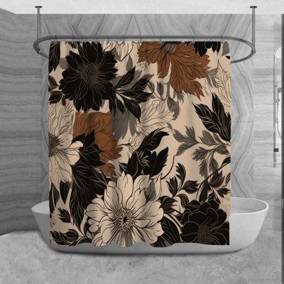 Upgrade your bath decor with this Floral shower curtain. The perfect Pattern shower curtain to fit in with your Black bath decor. Your new designer shower curtain will be vibrant and one of a kind! It is made of mildew-resistant fabric. This artistic shower curtain is specially dyed into the fabric and will not fade. You can machine wash it and it is durable. The design covers the entire shower curtain. Our dye sublimation printing process prevents fading so your new curtain will last for many y Copper And Grey Bathroom, Shower Curtain Grey Bathroom, Moroccan Shower Curtain, Vintage Floral Shower Curtain, Cream And Black Bathroom Ideas, Black And Brown Bathroom, Aztec Bathroom Decor, Bathroom With Shower Curtain, Beige And Brown Bathroom