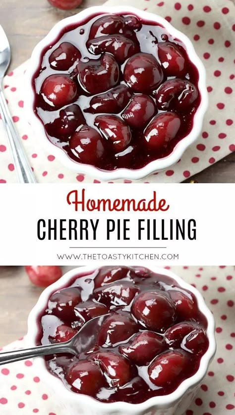 Homemade Cherry Pie Filling - The Toasty Kitchen #cherrypiefilling #cherrypie #cherries #piefilling #cheesecaketopping #desserts #dessertrecipes Cherry Pie Filling Recipe, Homemade Cherry Pie Filling, Cherry Pie Filling Recipes, Homemade Cherry Pie, Homemade Cherry Pies, Cherry Pies, Cherry Pie Recipe, Pie Fillings, Pie Filling Recipes