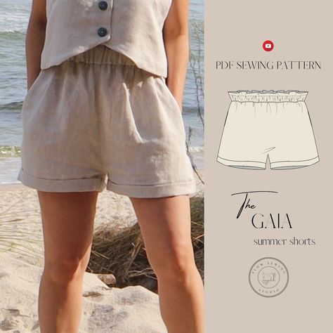 Linen Shorts Sewing Pattern, Romper Pattern Women's, Linen Sewing Patterns, Sewing Pattern For Beginners, Shorts Pattern Free, Shorts Sewing Pattern, Garment Sewing, Sewing Machine Projects, Pants Sewing