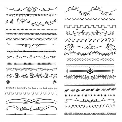 Border Sketch, Calligraphy Lines, Bullet Journal Dividers, Decoration Illustration, Small Shoulder Tattoos, Doodle Borders, Doodle Vector, Tangle Patterns, Bullet Journal Lettering Ideas