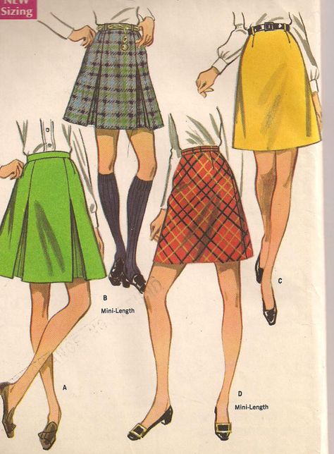 1960's Skirts - pleats, plaids and A-line 60s Skirt Outfits, 1970's Outfit, 1960 Skirt, 60s Fashion Women 1960s Outfits, 1960 Skirts, 60's Skirt, 70s Skirts, 1960s Mini Skirt, Grease Aesthetic