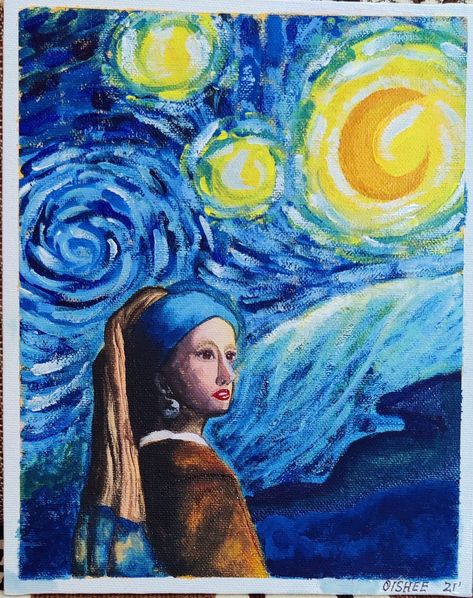 Acyrilics Paintings, Girl With Pearl Earring, Paints On Canvas, Paintings Acrylic, Pearl Earring, Acrylic Paints, Acrylic Painting Canvas, Cool Artwork, Starry Night