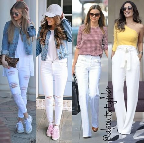 Love the white jeans with white sneakers Summer Outfits With White Jeans, Jeans With White Sneakers, Outfits With White Jeans, White Jeans Outfit Summer, White Fashion Sneakers, White Pants Outfit, Outfits Con Jeans, Look Jean, White Jeans Outfit