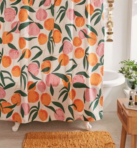 Peach Shower Curtain, Urban Outfitters Curtains, Peach Bathroom, Orange Shower Curtain, Guest Bathroom Decor, Orange Apple, Earthy Home, Floral Shower Curtains, Patterned Shower Curtain