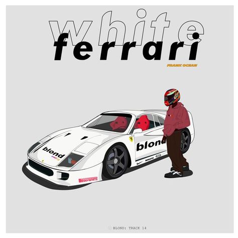 White Ferrari Frank Ocean illustration off album blonde. Car model ferrari f40 Frank Ocean Illustration, White Ferrari Frank Ocean, Frank Ocean Album, Frank Ocean Wallpaper, Frank Ocean Poster, Rock Room, Ocean Illustration, White Ferrari, Cool Car Drawings