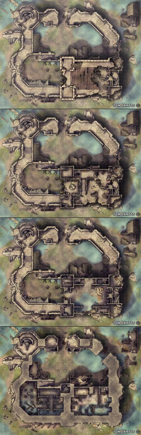 Castle Battlemap, Ruins Battlemap, Ruined Castle, Pathfinder Maps, Fantasy City Map, Dnd Inspiration, Dnd World Map, Building Map, Battle Map