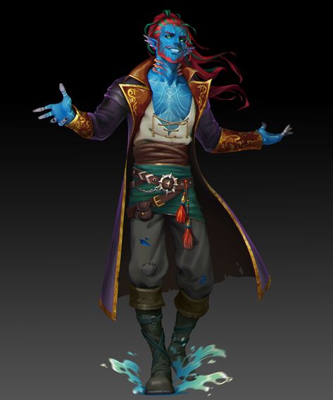 Triton Monk Dnd, Merfolk Pirate, Triton Pirate, Triton Dnd Male, Merfolk Dnd, Pirate Dnd Character, Triton Character Design, Merfolk Character Design, Dnd Pirate Art