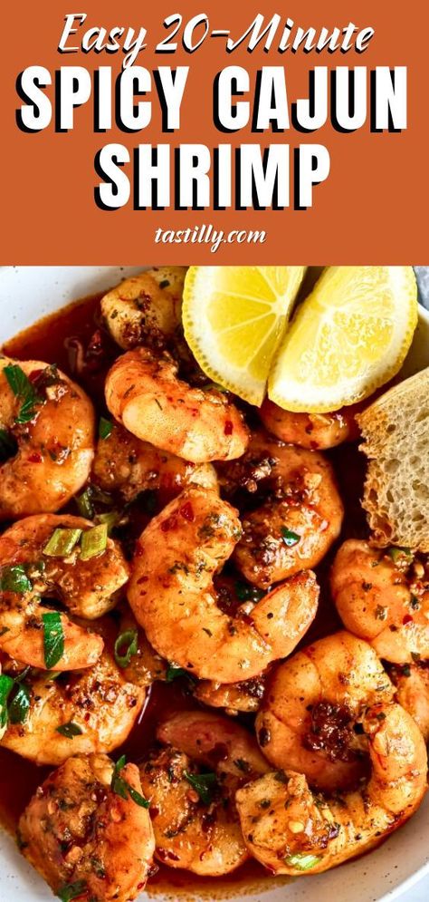 Simplicity meets zest and flavor in these Spicy Cajun Shrimp where plump shrimp are bathed in the most explosive sauce made with garlic, butter, lemon juice, ketchup, hot sauce, chicken broth, and Cajun seasoning. Your tastebuds will absolutely love it and it all comes together in 20 minutes! Shrimp New Orleans Recipe, Spicy Cajun Shrimp, Hot Sauce Chicken, Cajun Seasoning Recipe, Creole Shrimp Recipes, Shrimp Casserole, Smoked Shrimp, Chicken Pasta Salad Recipes, Spicy Garlic Shrimp