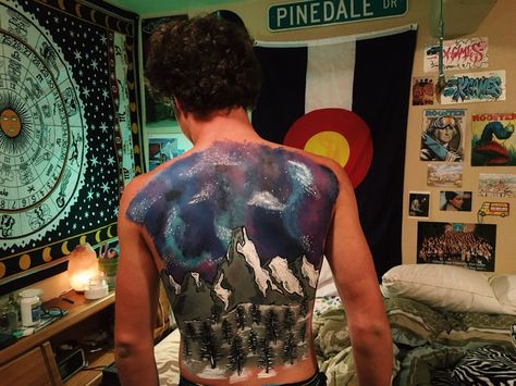 Paint Galaxy, Makeup Karakter, Skin Paint, Karakter Disney, Human Canvas, Back Painting, Sunflower Tattoo Design, Galaxy Art, Back Art