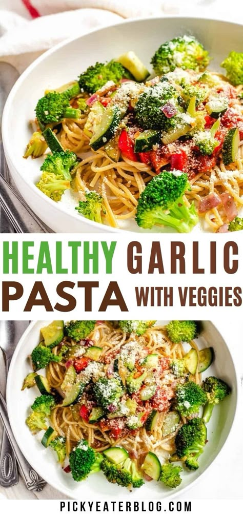 Healthy Garlic Pasta, Healthy Vegetarian Pasta Recipes, Food Recipes Meat, Roasted Soup, Healthy Vegetarian Pasta, Pasta With Veggies, Wheat Pasta Recipes, Pasta With Vegetables, Veggie Pasta Recipes