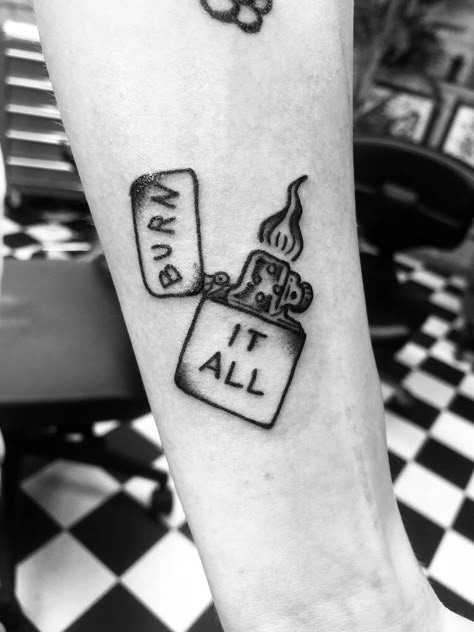 Lighter Tattoo, Burn Tattoo, Burn It All, Herren Hand Tattoos, 4 Tattoo, Creepy Tattoos, Doodle Tattoo, Cool Small Tattoos, Small Tattoos For Guys