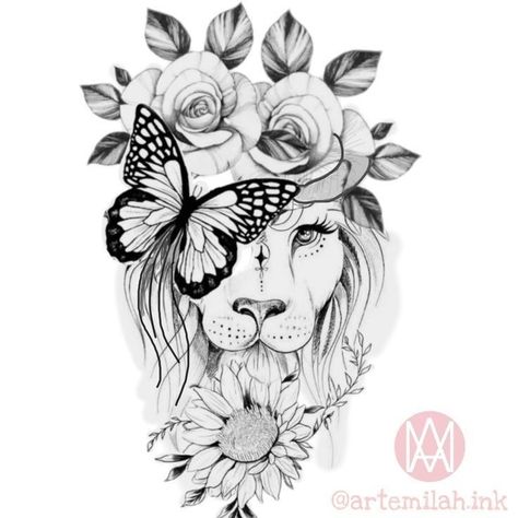 Female Front Thigh Tattoos, Female Lion Tattoo, Lion Art Tattoo, Lioness Tattoo, Lion Tattoo Sleeves, Lion Head Tattoos, Leo Tattoos, Lion Tattoo Design, Tatuaje A Color