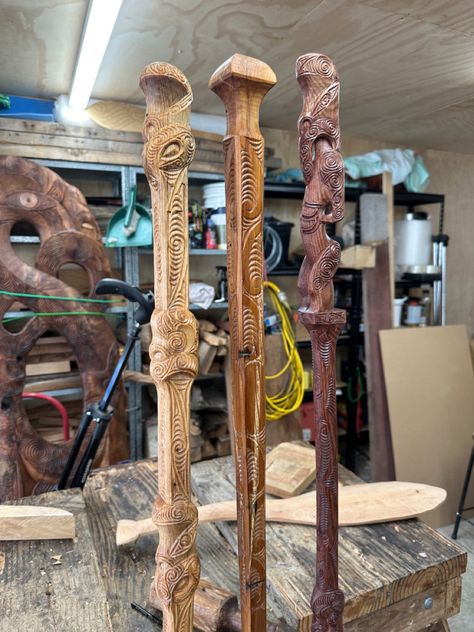 Carved Staff, Bear Claw Necklace, Wooden Staff, Hiking Staff, Walking Staff, Woodworking Shop Layout, Cane Stick, Hand Carved Walking Sticks, Canes And Walking Sticks