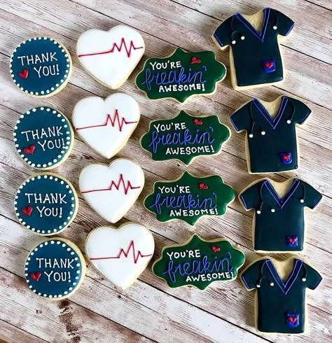 Scrub Cookies Decorated, Thank You Nurse Cookies Decorated, Cna Cookies Decorated, Thank You Cookies For Nurses, Nurse Thank You Cookies, Healthcare Cookies, Nurse Cookies Decorated, Nurses Cookies, Dr Cookies