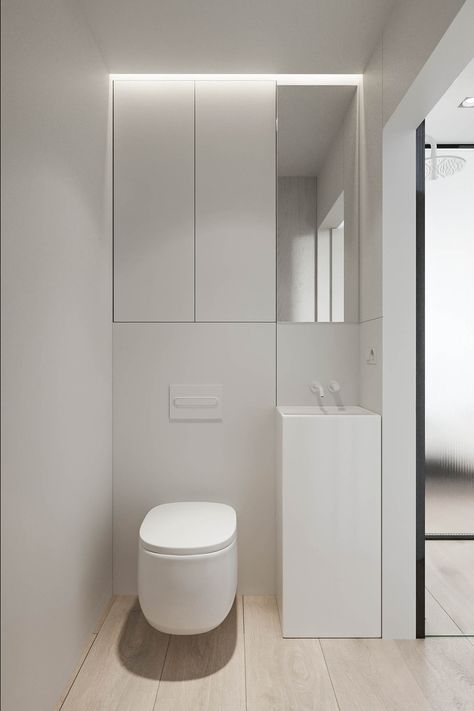 Breeze on Behance Bathroom Design Small Minimalist, Minimalist Powder Room, Minimalist Toilets, Minimal Bathroom, Space Saving Bathroom, New Bathroom Ideas, Hall And Living Room, Architecture Bathroom, Minimalist Apartment