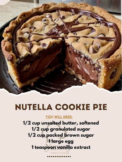 Paula Deen Family kitchen | Nutella Cookie Pie 💖💖 | Facebook Nutella Cookie Pie Recipe, Nutella Stuffed Cookie Pie, Nutella Cookie Pie, Cookie Pie Recipe, Cookie Pies, Nutella Chocolate Chip Cookies, Nutella Pie, Chocolate Chip Cookie Pie, Nutella Cookie