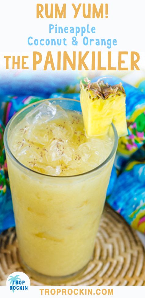 Painkiller Drink Recipe, Painkiller Drink, Rum Drinks Easy, Rum And Orange Juice, Drinks With Pineapple Juice, Malibu Rum Drinks, Soggy Dollar Bar, Coconut Rum Drinks, Tropical Drink Recipes