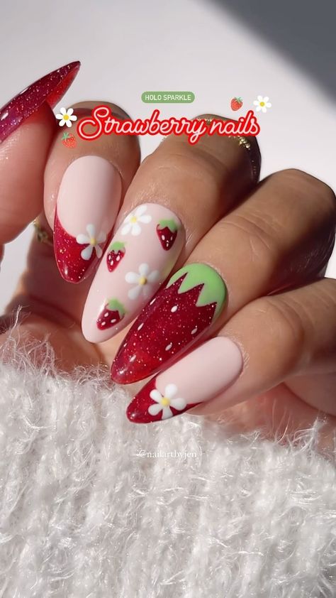 Inbox • Chats Jelly Strawberry Nails, Strawberry Nail Art Design, Strawberry Design Nails, Acrylic Nails Strawberry, Strawberry Jelly Nails, Gel Nails Strawberry, Nails Jelly Polish, Strawberry Acrylic Nails, Nail Strawberry