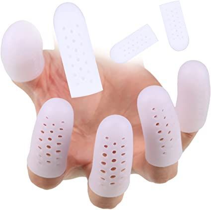 20 Pieces Silicone Finger Protectors Finger Caps with Holes for Wound, Breathable Finger Cots Finger Cover Sleeves for Finger Cracking, Eczema, Trigger Finger, Blisters, Corn, Broken Toe (White) Finger Cots, Army Helmet, Trigger Finger, Finger Protector, Finger Guard, Finger Gloves, Pedicure Nail Art, Wound Healing, Cots