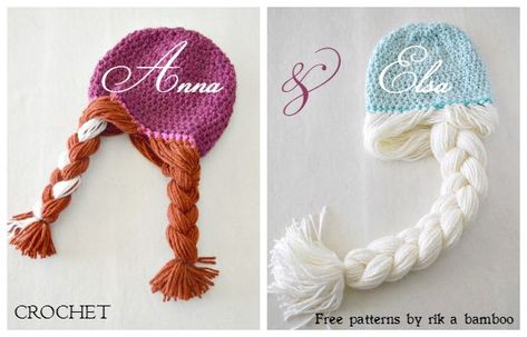 DIY Crochet Disney Frozen Free Patterns - crochet elsa and anna hat free pattern Crochet Braids For Kids, Anna Hat, Elsa Hair, Hats Pattern, Twin Girl, Crochet Patterns Free, Hair Crochet, Hats And Scarves, Crochet Disney