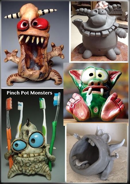 CLAY WORK - Pinch Pot Monster - Years 3 and 4 Clay Pinch Pots, Ceramic Monsters, Clay Projects For Kids, Ceramic Pinch Pots, Clay Lesson, Bee Artwork, Clay Monsters, Middle School Art Projects, Kids Clay