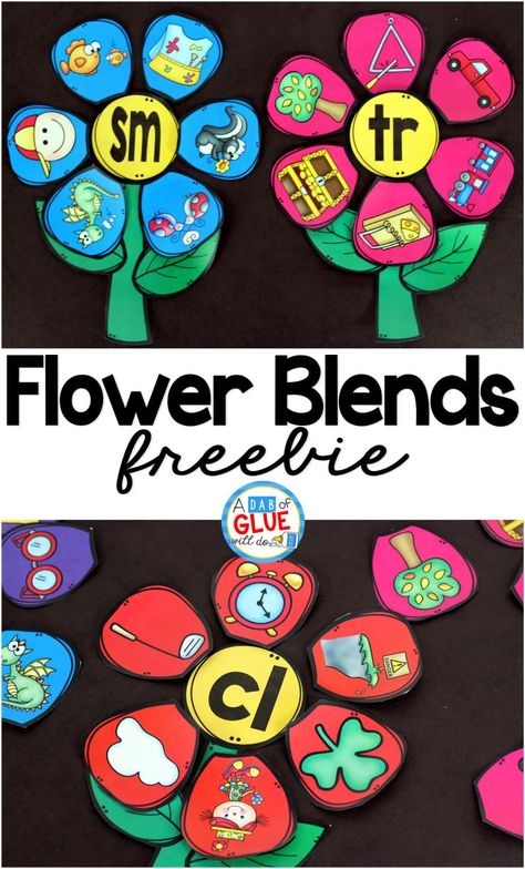 Flowers Blend Match-Up is the perfect addition to your spring literacy centers. This free printable is perfect for kindergarten and first grade students. Blends Activities, Blends And Digraphs, Kindergarten Language Arts, Kindergarten Centers, Phonics Kindergarten, First Grade Reading, Spring Activities, Phonemic Awareness, Kindergarten Literacy