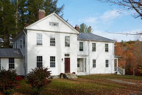 HISTORIC FEDERAL HOME — Julia Metcalf Federal Farmhouse, Federal Style House, 18th Century House, Hickory Flooring, Design Brief, Colonial Exterior, Home Insulation, Smart Home Automation, Radiant Heat