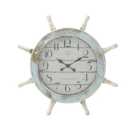 Nautical Wall Clock, Wheel Clock, Wood Anchor, Nautical Home, Nautical Anchor, Wood Wall Clock, Blue Wood, Clock Face, Nebraska Furniture Mart