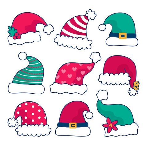 Hand drawn santa claus hat collection | Free Vector #Freepik #freevector #santa-hat #christmas-hat #hand-drawn-christmas #santa Santa Claus Hat Drawing, Santa Hat Clipart, Christmas Tree Paper Craft, Christmas Bulletin Boards, How To Draw Santa, Christmas Door Decorating Contest, Mrs Santa Claus, Christmas Beanie, Christmas Bulletin