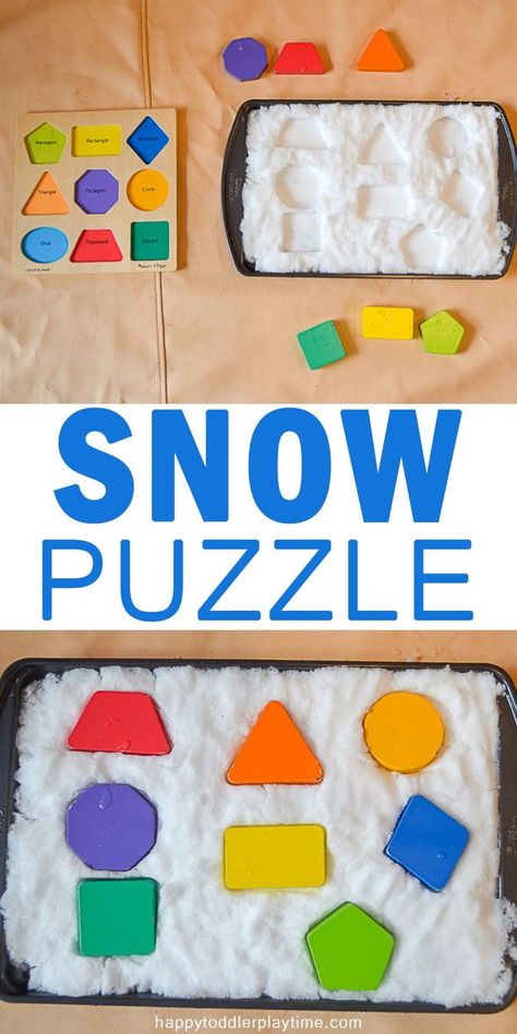 Snow Puzzle – HAPPY TODDLER PLAYTIME Need a fun way to refresh your shapes puzzle this winter? Trying putting it in snow! Check out this super fun and easy puzzle matching activity for toddlers!  #toddleractivities #kidsactivities #winteractivitiesforkids Math Activities For Toddlers, Easy Puzzle, Winter Activities For Toddlers, January Activities, Cognitive Activities, Winter Activities Preschool, Activity For Toddlers, Snow Theme, Snow Activities