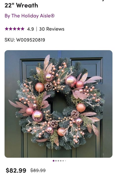 Pine Ornaments, Christmas Wreath Pink, Elegant Christmas Wreath, Pink Christmas Wreath, Pink Obsession, Silk Wreaths, Floral Door Wreaths, Ball Wreath, Whimsical Wreaths