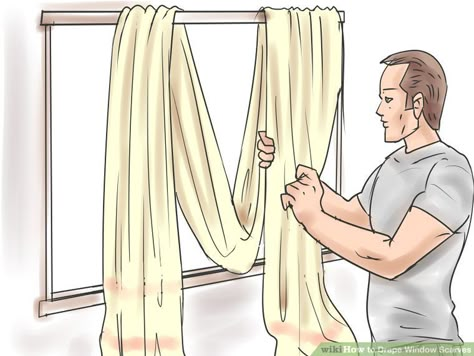 How to Drape Window Scarves: 5 Steps (with Pictures) - wikiHow Scarf Curtains, Rideaux Shabby Chic, Window Swags, Window Scarf, Swag Curtains, Diy Window Treatments, Window Treatments Living Room, Valance Window Treatments, Custom Drapes