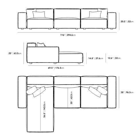 Dimensions for Porter Sectional - Clearance Sofa Design With Dimensions, Sectional Sofa Ideas, Porter Sectional, Drawing Room Concept, Couch Dimensions, Room Concept, Sofa Dimension, Rove Concepts, Furniture Dimensions