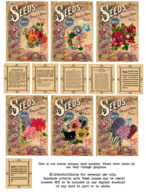 Printable Vintage Flower Seed Packets Seeds Art, Seed Packet Template, Vintage Labels Printables, Vintage Seed Packets, Flower Seeds Packets, Papel Vintage, Seed Packaging, Free Vintage Printables, Free Printable Art