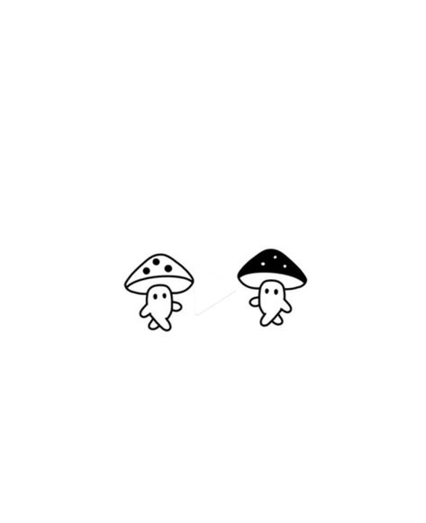 Matching Tattoo With Siblings, Minimal Bestie Tattoo, Small Tattoo Ideas Matching Couple, Minimalistic Mushroom Tattoo, Twin Tattoo Ideas Sisters, Small Mushroom Tattoo Ideas, Tattoo Ideas Female Matching, Small Sibling Tattoos For 3, Minimalist Mushroom Tattoo