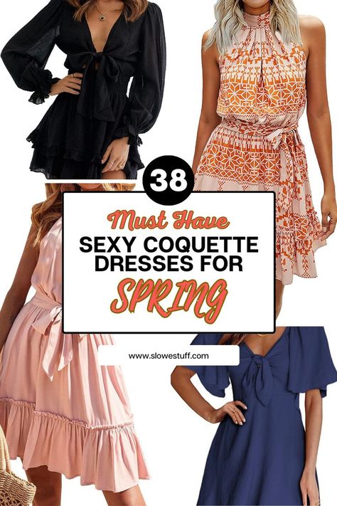 Pictures of spring dresses with cover banner that reads 38 Must have coquette dresses for spring with the website www.slowestuff.com listed Classy Spring Dresses, Cute Spring Dresses, Spring Dresses Classy, Spring Dresses For Women, Spring Dresses Women, Spring Wedding Colors, Spring Boots, Spring Weddings, Garden Parties