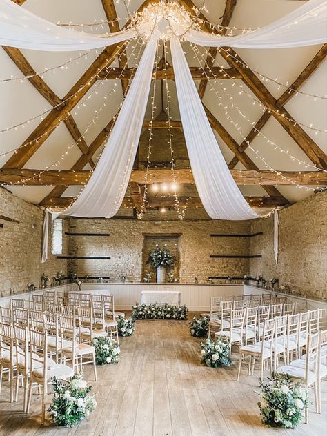 Wedding Venue - Wick Farm Bath | WeddingVenueOffers.co.uk Wedding Venue Ideas Uk, Wedding Venue Dressing, Uk Wedding Ideas, Wedding Venue Uk, Boho Wedding Venue Ideas, Ceiling Decorations For Party, Venue Decoration Wedding, Drapes For Wedding, Wedding Venue Ceremony