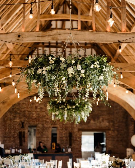 Hanging floral chandelier, white and blue flowers, barn wedding Hanging Floral Chandelier, Marquee Wedding Decoration, Floral Chandelier Wedding, Chandelier Wedding Decor, Hanging Floral Installation, Hanging Flowers Wedding, Hanging Wedding Decorations, Chandelier White, Floral Installation