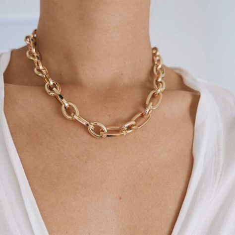 Gold Chunky Necklace, Chunky Choker Necklace, Thick Gold Chain, Chunky Gold Necklaces, Link Jewelry, Thick Necklace, Boho Styl, Chunky Choker, Choker Gold