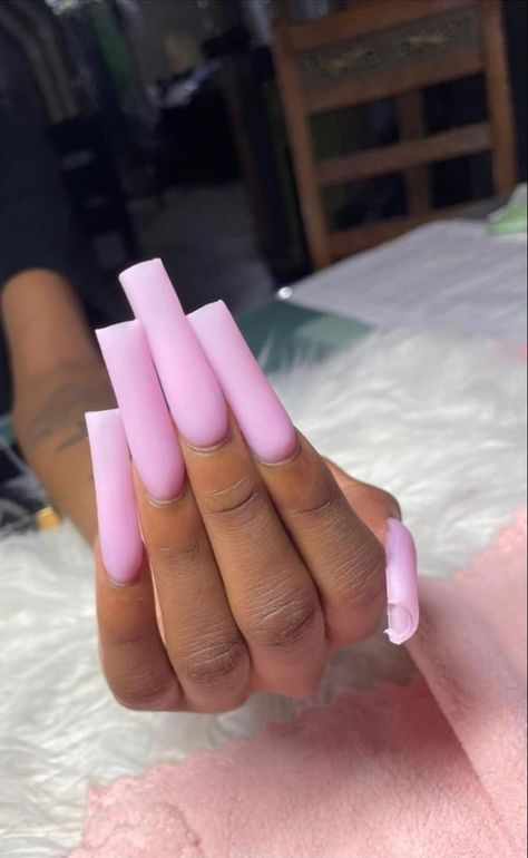 Pretty Long Nails Acrylic, Pink Nails And Toes, Long Yellow Nails, Pink Powder Acrylic Nails, Powder Acrylic Nails, Long Nails Acrylic, Nails And Toes, Matte Pink Nails, Thermal Nail Polish