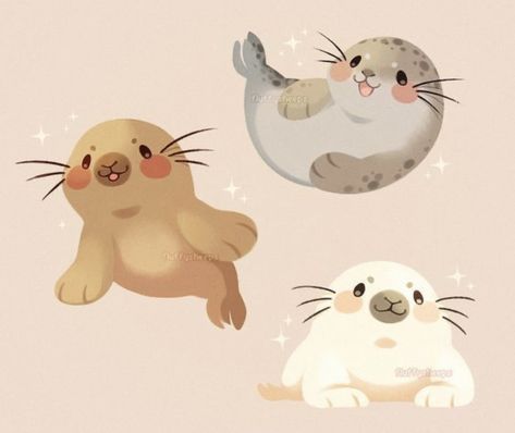 Smiles And Tears, Sticker Note, Cute Seals, Stamp Carving, Animal Doodles, Cute Animal Drawings Kawaii, Cute Doodle Art, Cute Cartoon Animals, Kawaii Animals