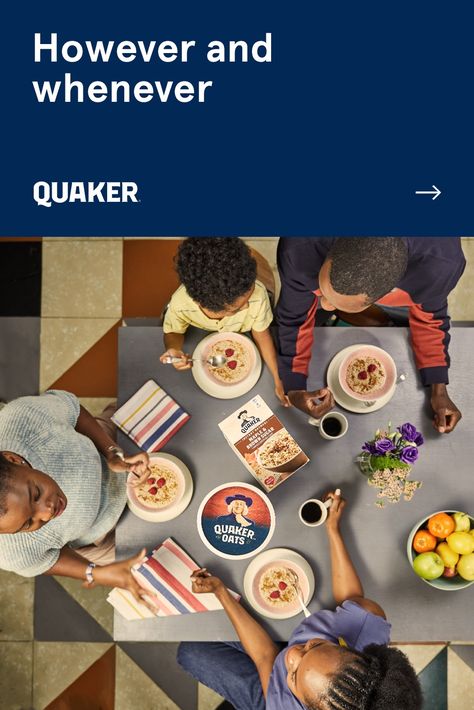 There’s always room for one more– one more person, one more connection, and one more bowl of Quaker Oats. Good starts with everyone, so grab a seat and join us. One Pot Chicken Recipes, Oats Snacks, Slim Fast Shakes, Easy Breakfast Options, Chicken Fajita Casserole, Oat Recipes, Old Fashioned Oats, Banana Nice Cream, Quaker Oats