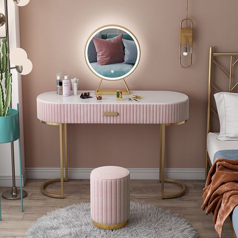 Marble Dressing Table, Dressing Table Colour, Led Light Mirror, Living Room Vanity, Modern Vanity Table, Furniture Dresser, Mirror Dressing, Bed Stool, Stylish Ottomans