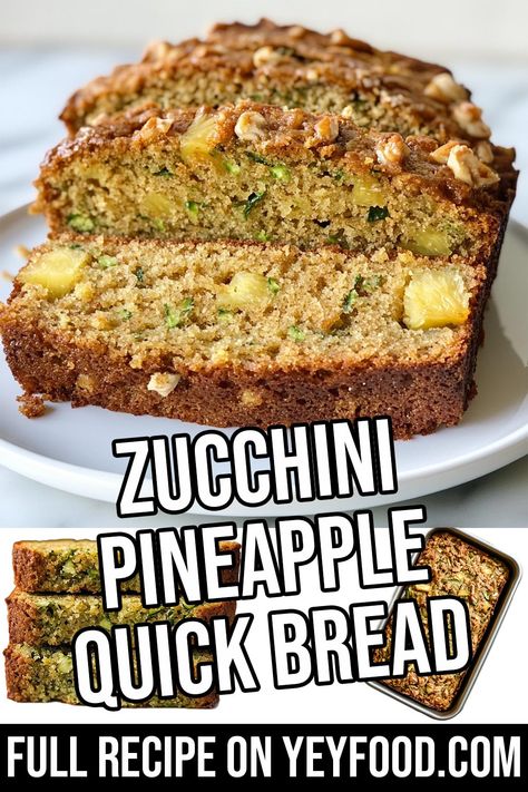 Zucchini Pineapple Quick Bread - Yeyfood.com: Recipes, cooking tips, and kitchen hacks for home cooks of all levels Zucchini And Pineapple Bread, Kiwi Bread, Zucchini Bread With Pineapple, Zucchini Nut Bread, Pineapple Quick Bread, Pineapple Zucchini Bread, Zucchini Pineapple Bread, Work Desserts, Zucchini Pineapple