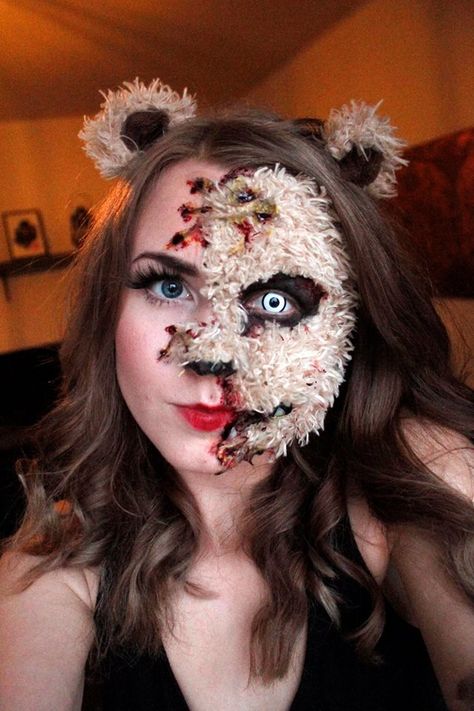 Scary Bear Costume, Halloween Bear Makeup, Fx Makeup Ideas, Types Of Makeup Styles, Creepy Teddy Bear, Haunt Makeup, Scary Teddy Bear, Halloween Makeup Diy Easy, 90's Hairstyles