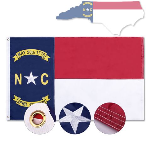 PRICES MAY VARY. ★ The Old North State Pride - This flag is a symbol of North Carolina State, Perfect for your patriotic family home, porch, garden or office, indoors or lawn outside.Let this flag fly high above your door from now on, proudly show your pride as a north carolina resident. ★ Premium Quality- NC Flag is made of 100% durable and top-quality 100% recycling nylon fabric which helps withstand a variety of harsh weather conditions; The pattern on the flag is embroidered by a special pro Nc Flag, North Carolina Flag, Flag Store, Embroidered Stars, Bright Fabrics, Porch Garden, Environmental Awareness, Nc State, Outdoor Flags