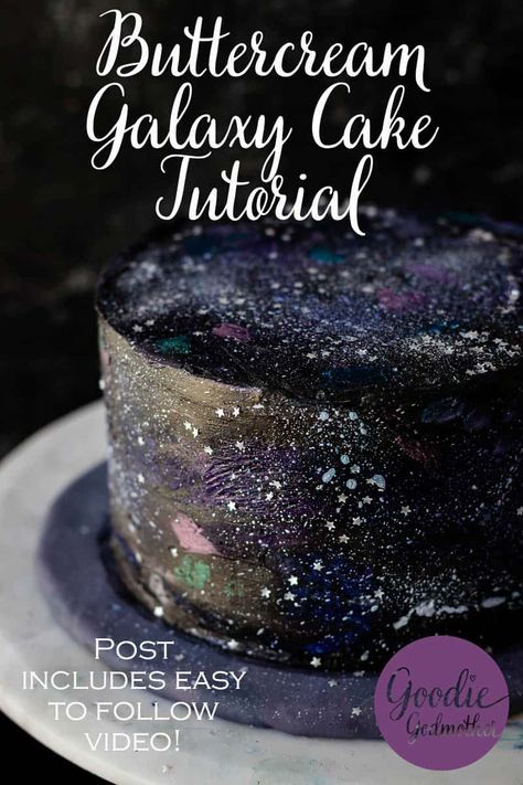 Decorate your own out of this world cake with this easy to follow buttercream galaxy cake decorating tutorial! Video and all the details on GoodieGodmother.com #galaxycake #smashcaketutorial #caketutorial #spacecake World Cake, Galaxy Party, Galaxy Cake, Gel Colors, Wilton Cake Decorating, Star Wars Cake, Blue Gel, Cake Decorating Videos, Space Birthday