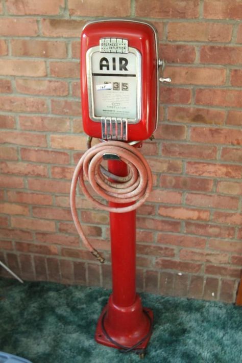 Item # 113 -- Old Gas Station Air Pump, Pedestal mounted dial and hose hanger. Vintage Gas Station, Retro Desk Lamp, Country Stores, Old Gas Pumps, Hose Hanger, Antique Phone, Vintage Gas Pumps, Pompe A Essence, Diesel Mechanics