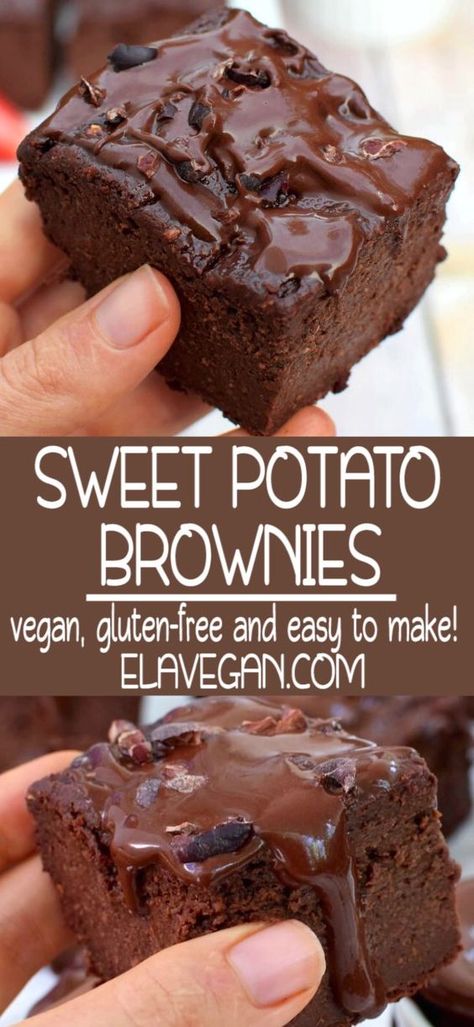 Vegan Sweet Potato Brownies, Ella Vegan, Deserturi Raw Vegan, Brownie Vegan, Patisserie Vegan, Potato Brownies, Sweet Potato Brownies, Dessert Aux Fruits, Gluten Free Brownies