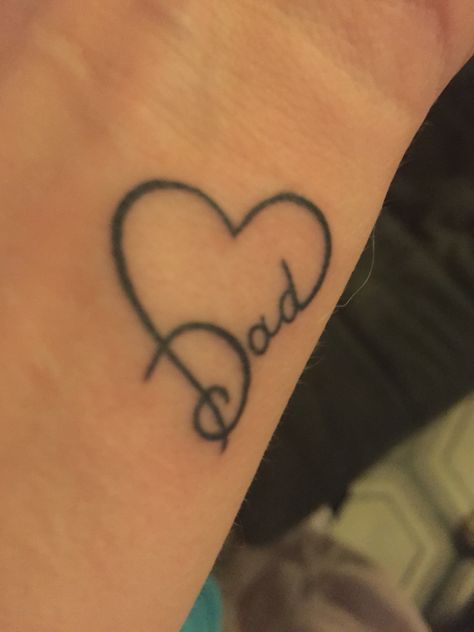 Heart dad tattoo. #Montreal Heart Tattoo With Name Inside, Dad Tattoo Ideas For Daughter, Mum Tattoo For Daughter, Tattoo Ideas For Your Dad, Small Dad Tattoos, Small Dad Memorial Tattoo, Daughter And Dad Tattoos, Tattoos For Your Dad, Dad And Daughters Tattoo Ideas